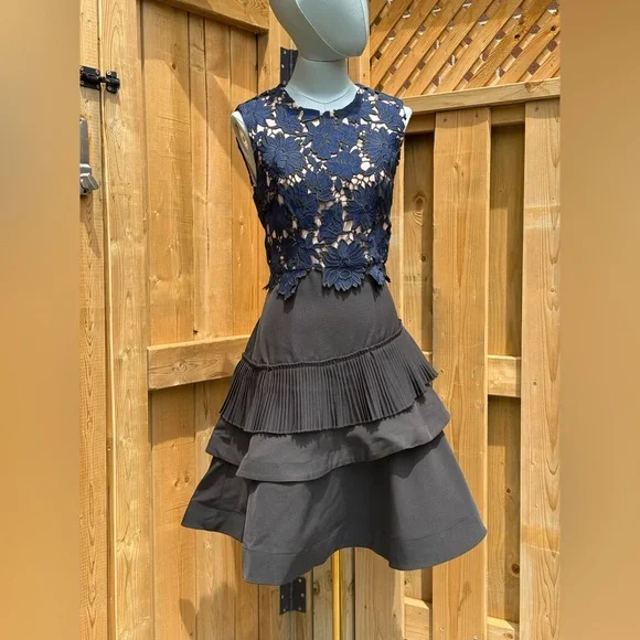 Bronx and Banco | Dresses | Bronx Banco Nwot Navy Lace Black Tiered Midi  Dress Sz Au 8 Us 4 | Poshmark